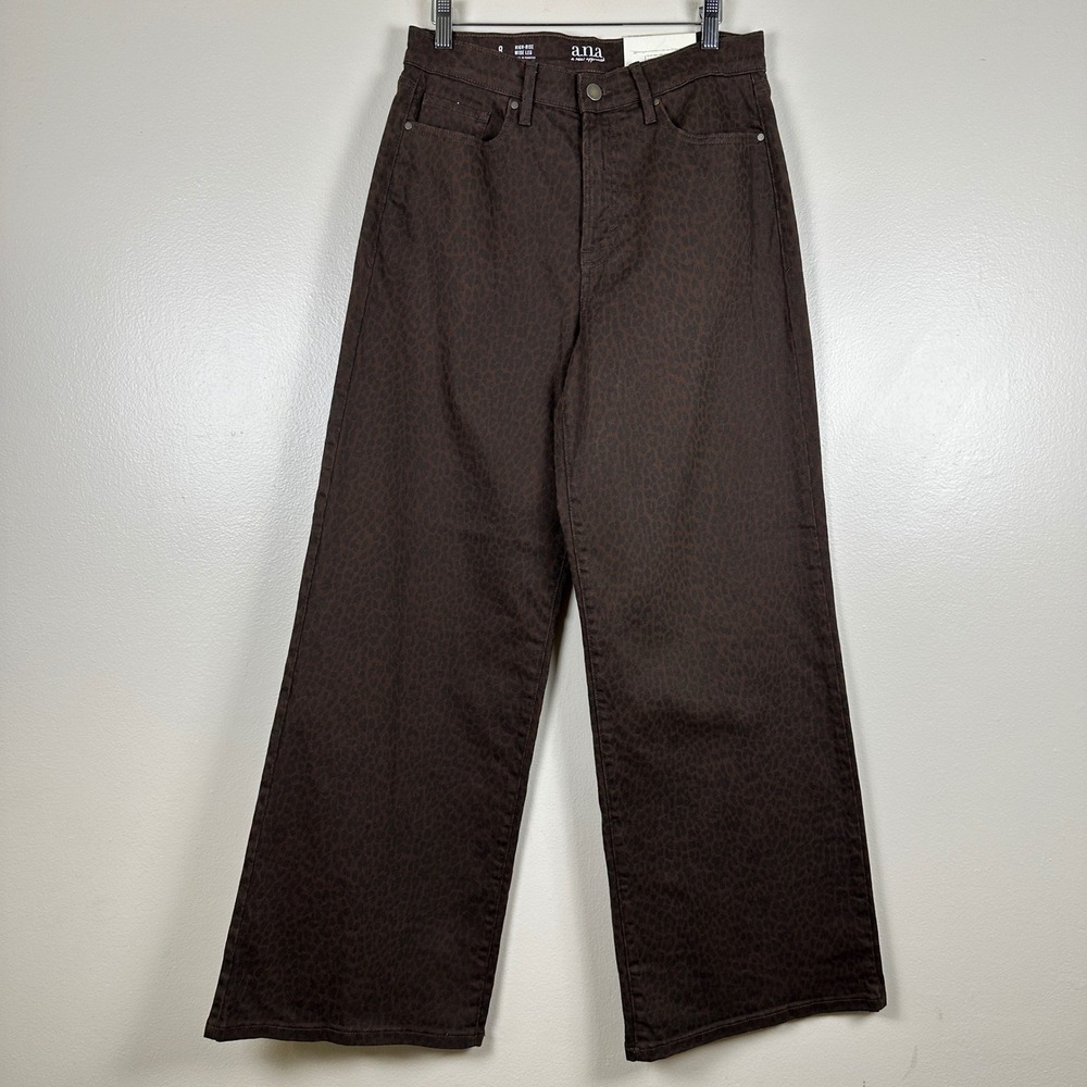 a.n.a‎ Women's 8 High Rise Wide Leg Pants Brown Cheetah Animal Print NEW